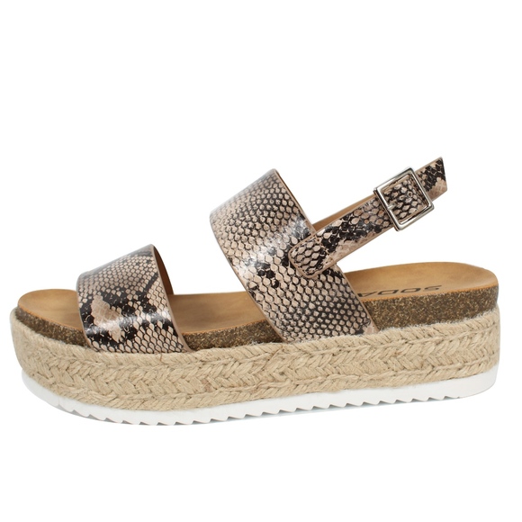Size 5.5 Natural Python Open Toe Espadrille Flatfo - Picture 2 of 5